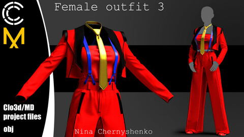 Female outfit 3. Marvelous Designer/Clo3d project + OBJ.