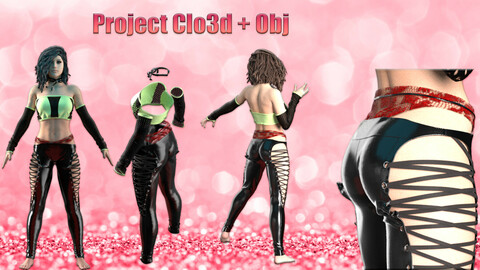 Top, latex pants and red panties