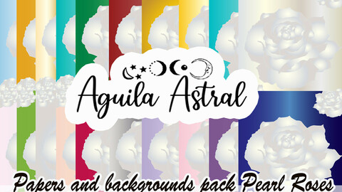 Pack of 20 Clipart with five white roses on assorted colored backgrounds.