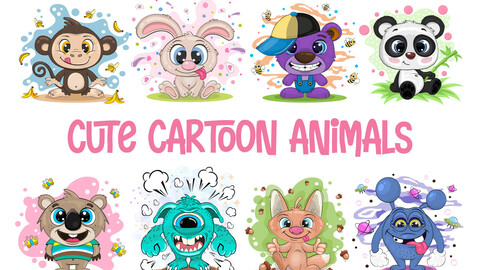 Set of cute cartoon animals, characters