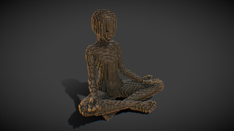 Budha Girl - Voxel wood Statue