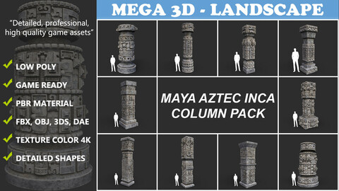 Low poly Mayan Inca Aztec Column Modular Pack 210616