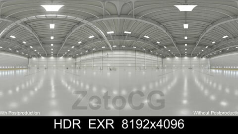 HDRI - Airplane Hangar Interior 1b - 8192x4096 - 2 versions