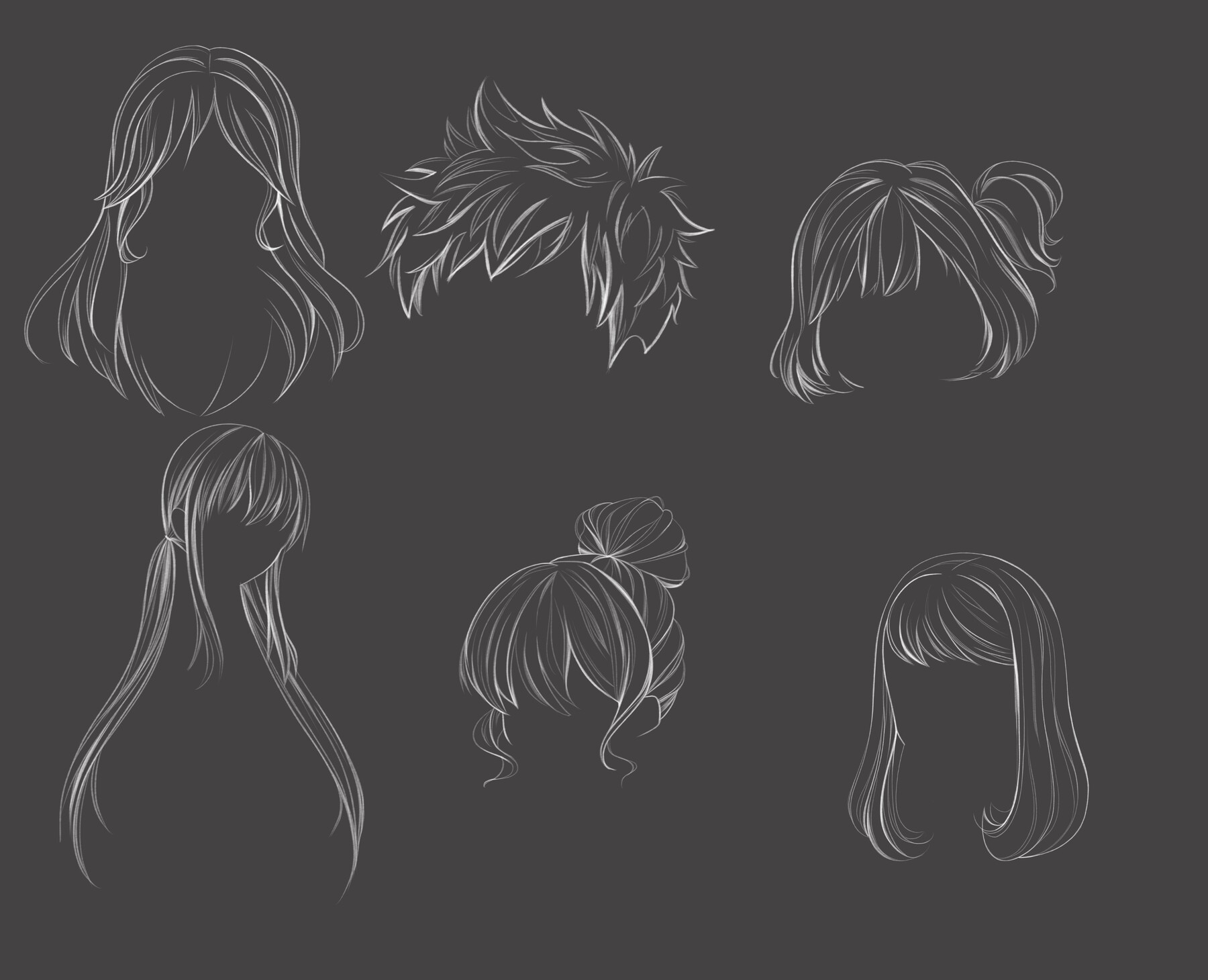 Soft Anime Style Procreate Hair Stamp Set Hair Lineart Brush Pack