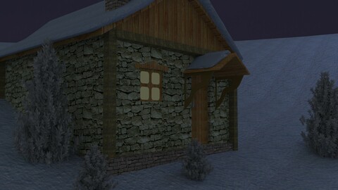 Night house in the snow.