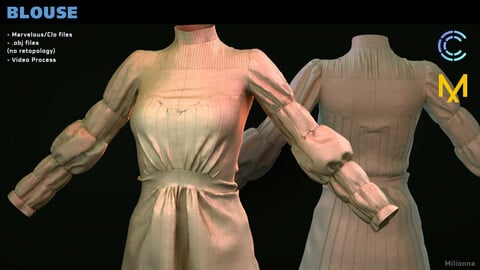 Blouse - MD/CLO3D project, obj (+video process)