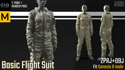 Basic Flight Suit. MD, Clo3d project + OBJ + render project