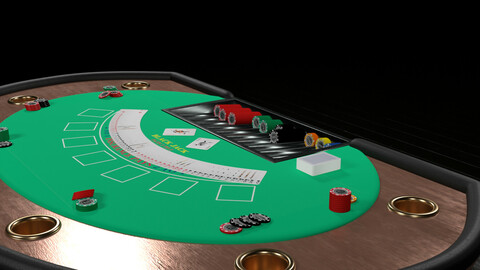 Poker table chips playing cards Low-poly 3D model