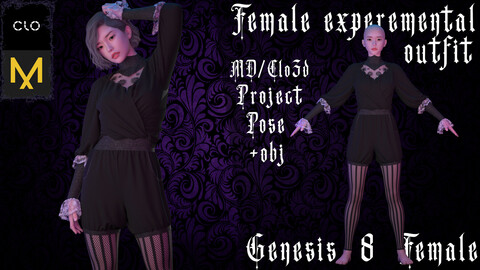 Clo3d/Marvelous designer Female experemental outfit. Zprj/Obj/Pose