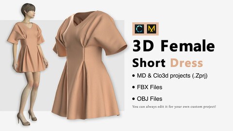 Female Outfit. Short dress. Marvelous Designer, Clo3d project + OBJ/FBX files