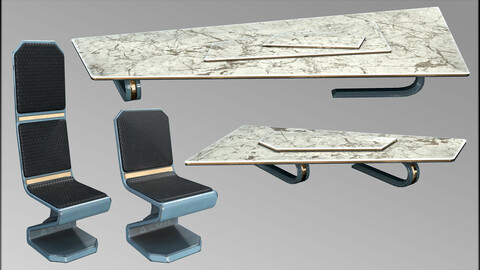 Sci-Fi Hall Furniture Set Low-Poly