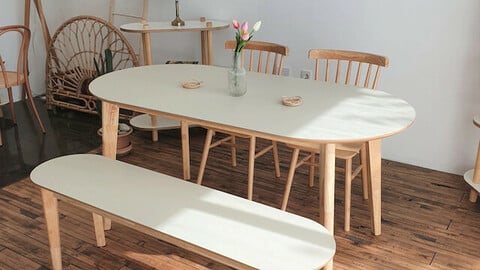 HPL laminate oval solid wood dining table (table) 1600