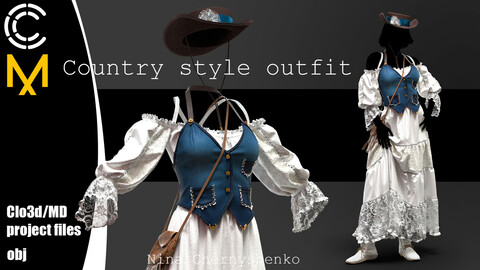 Country style outfit. Marvelous Designer/Clo3d project + OBJ.