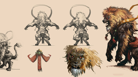 Low poly 3D Monster - Po Lin Monastery Golden Lion