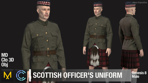 WWII SCOTTISH OFFICER'S UNIFORM / / Marvelous Designer / Clo 3D project + obj