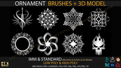 Ornament IMM & Standard Brushes+3D model+ Alpha 4K (V.02)