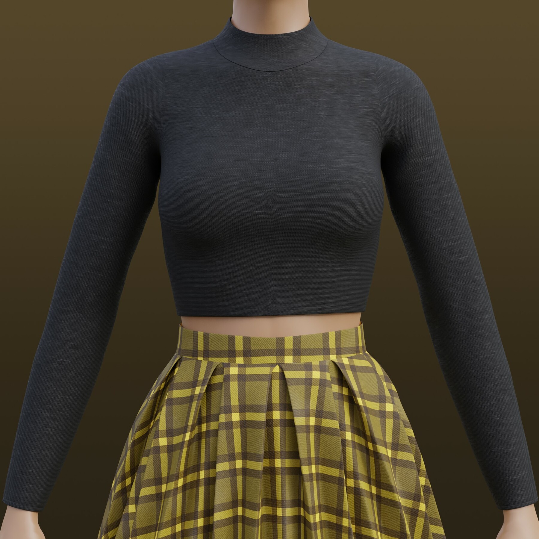 3D Plaid Pleated Mini skirt and turtleneck sweater outfit