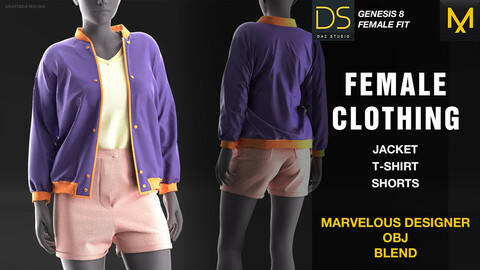 Women's clothing with jacket. MD/CLO3D PROJECT FILE + OBJ + BLEND