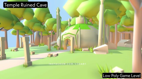 Temple Ruined Cave - low poly game level