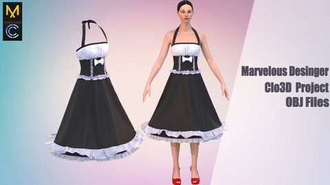 Girls Dress (M/D Clo3D project+OBJ/FBX files)