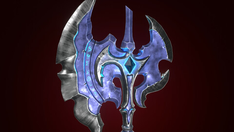 Stylized Axe With Crystal for game ready PBR melee weapon Low-poly