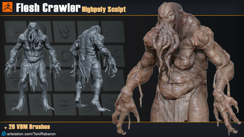 Flesh Crawler | Highpoly Sculpt + 20 VDM Brushes for Zbrush