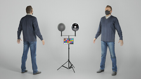 Man in casual clothes and face mask in A-pose 319