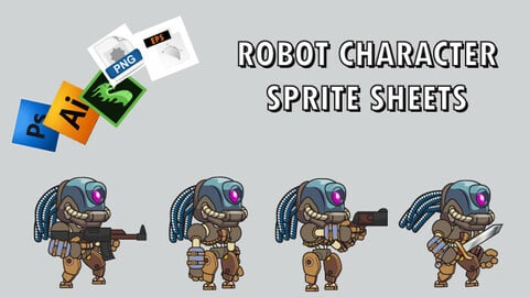 2D Robot Game Character Sprite sheet