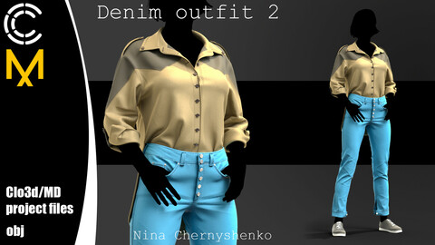 Denim outfit 2. Marvelous Designer/Clo3d project + OBJ.