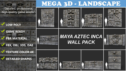 Low poly Mayan Inca Aztec Wall Modular Pack 210616