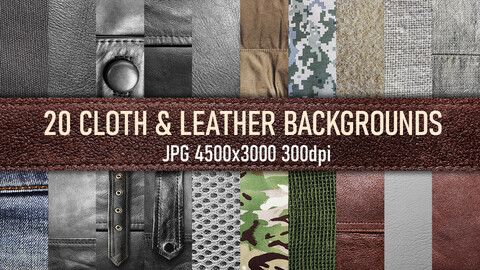 20 Cloth and leather material texture background reference photo set.