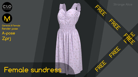 Free female sundress. Clo3d, Marvelous Designer project.