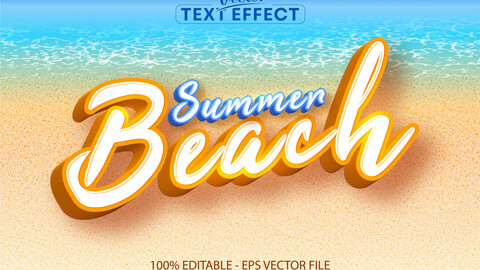 Summer Beach text, cartoon style editable text effect