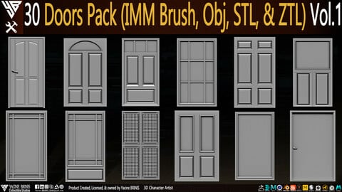 30 Doors Pack (IMM Brush, Obj, STL, & ZTL) Vol 01