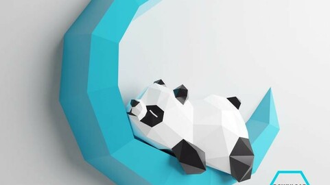 Papercraft Template 3D Panda on Moon