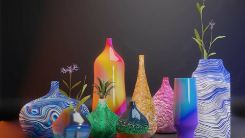 COLORFUL 9 TYPES OF VASES V3