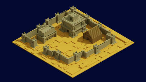 3d voxel iso castel in sand