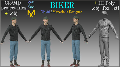 Biker / Marvelous Designer, Clo3d project + HI Poly All Cloth