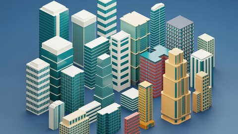 24 low-poly buildings