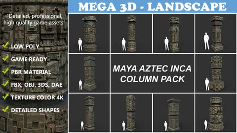 Low poly Mayan Inca Aztec Column Modular Pack Mossy 210616