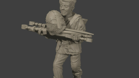 Blacksmith apprentice with a bunch of swords