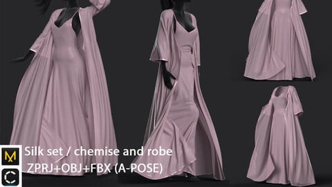 Digital silk set / chemise and robe /marvelous designer