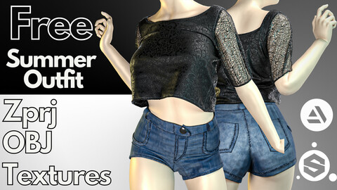 Marvelous Designer + Clo3d + OBJ + FBX + Texture : Summer outfit