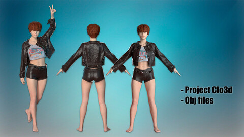 Leather jacket and shorts with belt