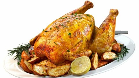 3D Model / Food Set 01 / Roasted Chicken with Potatoes and Rosemary