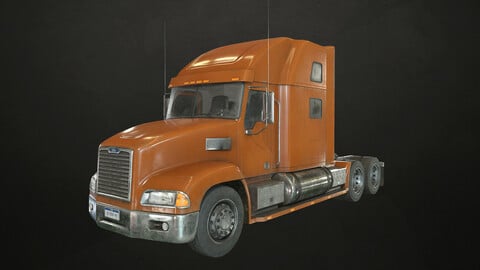 Semi Truck Tractor - Orange - Low Poly