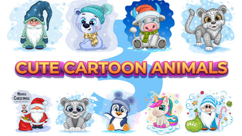 Set of cute cartoon animals, characters_03