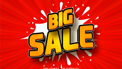 Big sale text, cartoon style editable text effect