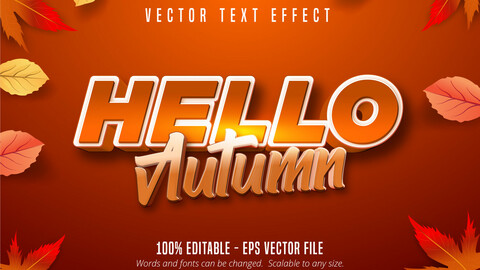 Hello autumn text, autumn style editable text effect on leaves background