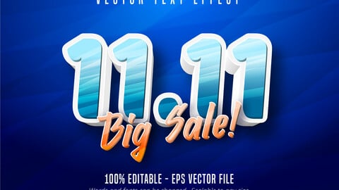 11.11 big sale text, cartoon style editable text effect